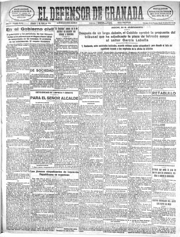 'El Defensor de Granada  : diario político independiente' - Año LV Número 29363 Ed. Mañana - 1934 Julio 07