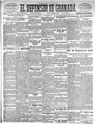 'El Defensor de Granada  : diario político independiente' - Año LV Número 29365 Ed. Tarde - 1934 Julio 09