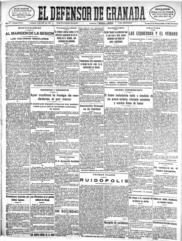 'El Defensor de Granada  : diario político independiente' - Año LV Número 29376 Ed. Mañana - 1934 Julio 15