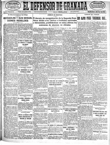 'El Defensor de Granada  : diario político independiente' - Año LV Número 29408 Ed. Tarde - 1934 Agosto 03