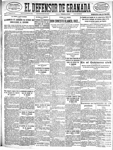 'El Defensor de Granada  : diario político independiente' - Año LV Número 29418 Ed. Tarde - 1934 Agosto 09