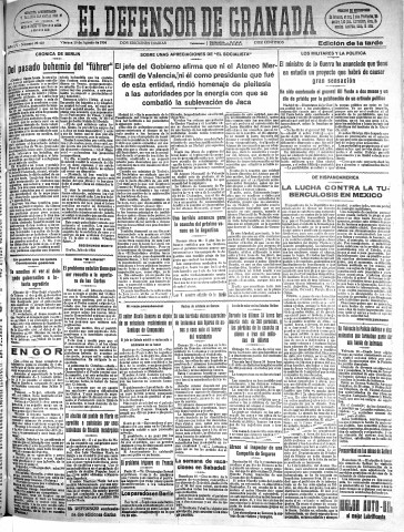 'El Defensor de Granada  : diario político independiente' - Año LV Número 29420 Ed. Tarde - 1934 Agosto 10