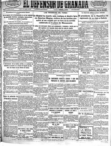 'El Defensor de Granada  : diario político independiente' - Año LV Número 29424 Ed. Tarde - 1934 Agosto 13