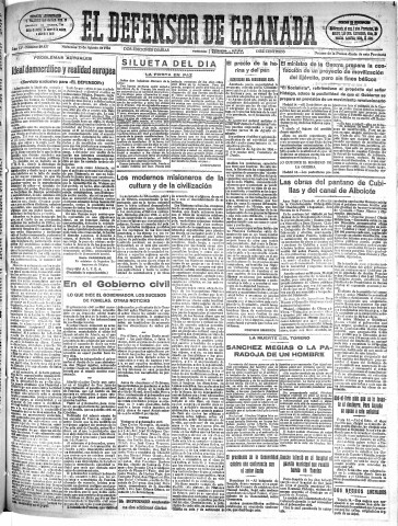 'El Defensor de Granada  : diario político independiente' - Año LV Número 29427 Ed. Mañana - 1934 Agosto 15