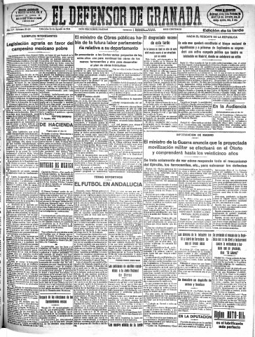 'El Defensor de Granada  : diario político independiente' - Año LV Número 29428 Ed. Tarde - 1934 Agosto 15