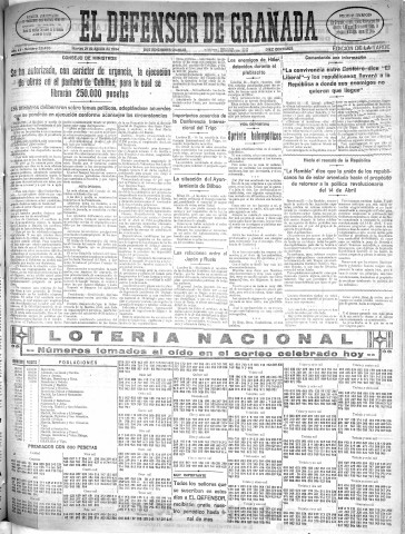 'El Defensor de Granada  : diario político independiente' - Año LV Número 29438 Ed. Tarde - 1934 Agosto 21