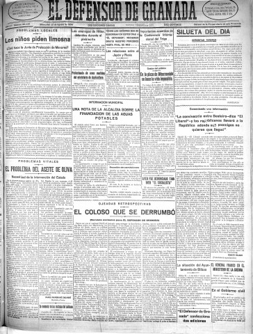 'El Defensor de Granada  : diario político independiente' - Año LV Número 29439 Ed. Mañana - 1934 Agosto 22