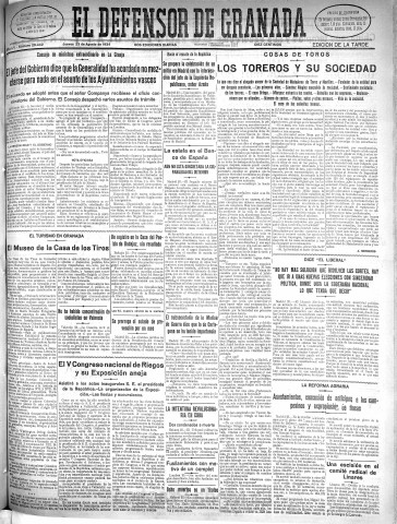 'El Defensor de Granada  : diario político independiente' - Año LV Número 29442 Ed. Tarde - 1934 Agosto 23