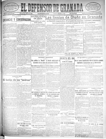 'El Defensor de Granada  : diario político independiente' - Año LV Número 29455 Ed. Mañana - 1934 Agosto 31