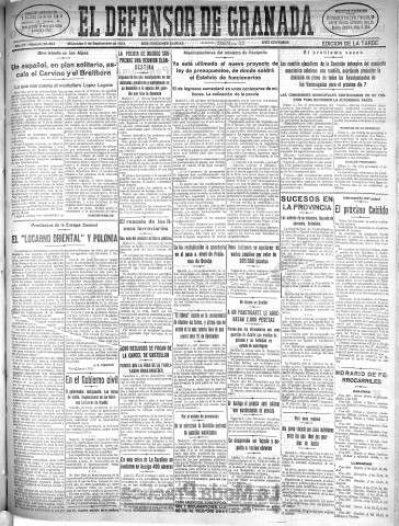 'El Defensor de Granada  : diario político independiente' - Año LV Número 29464 Ed. Tarde - 1934 Septiembre 05