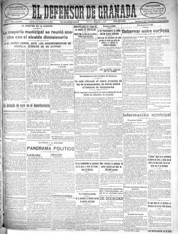 'El Defensor de Granada  : diario político independiente' - Año LV Número 29465 Ed. Mañana - 1934 Septiembre 06