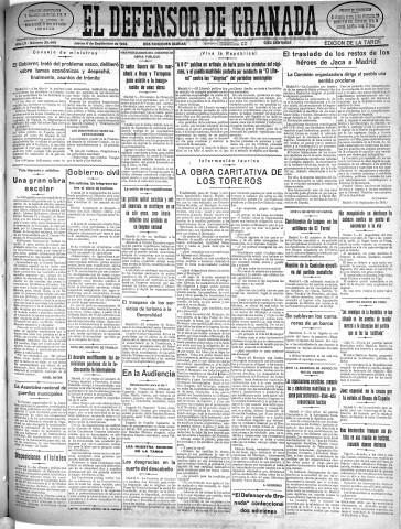 'El Defensor de Granada  : diario político independiente' - Año LV Número 29466 Ed. Tarde - 1934 Septiembre 06