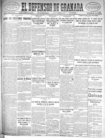 'El Defensor de Granada  : diario político independiente' - Año LV Número 29468 Ed. Tarde - 1934 Septiembre 07