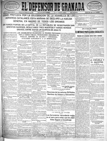 'El Defensor de Granada  : diario político independiente' - Año LV Número 29470 Ed. Tarde - 1934 Septiembre 08