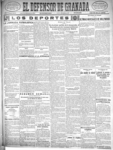 'El Defensor de Granada  : diario político independiente' - Año LV Número 29472 Ed. Tarde - 1934 Septiembre 10