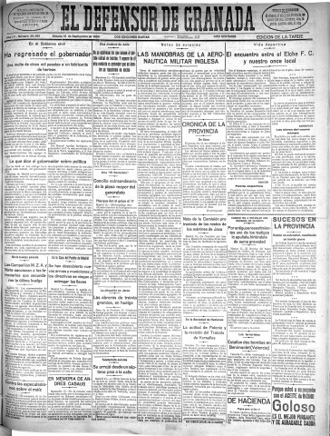 'El Defensor de Granada  : diario político independiente' - Año LV Número 29482 Ed. Tarde - 1934 Septiembre 15