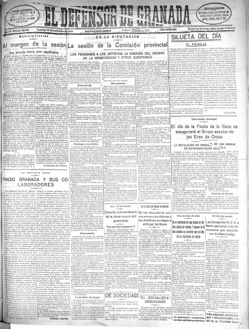 'El Defensor de Granada  : diario político independiente' - Año LV Número 29483 Ed. Mañana - 1934 Septiembre 16
