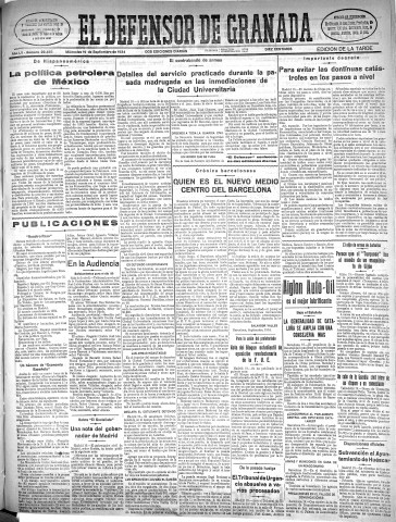 'El Defensor de Granada  : diario político independiente' - Año LV Número 29488 Ed. Tarde - 1934 Septiembre 19