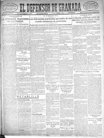 'El Defensor de Granada  : diario político independiente' - Año LV Número 29491 Ed. Mañana - 1934 Septiembre 21