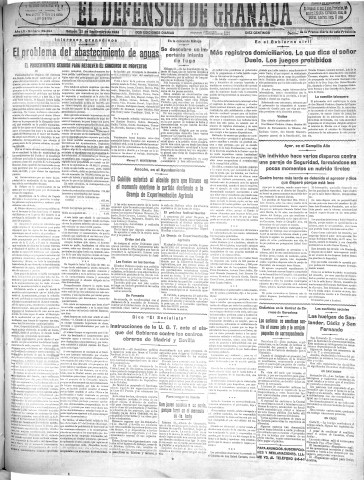 'El Defensor de Granada  : diario político independiente' - Año LV Número 29493 Ed. Mañana - 1934 Septiembre 22