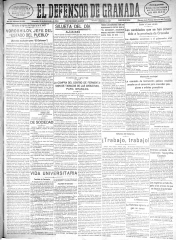 'El Defensor de Granada  : diario político independiente' - Año LV Número 29499 Ed. Mañana - 1934 Septiembre 26