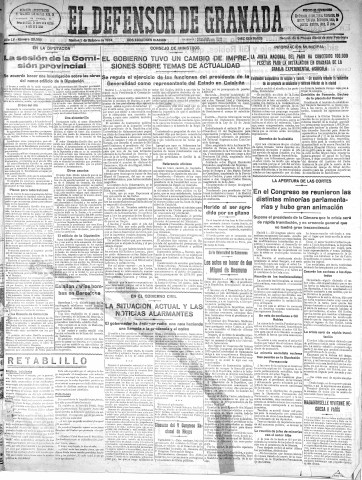 'El Defensor de Granada  : diario político independiente' - Año LV Número 29509 Ed. Mañana - 1934 Octubre 02