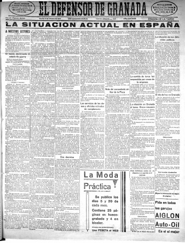 'El Defensor de Granada  : diario político independiente' - Año LV Número 29520 Ed. Tarde - 1934 Octubre 09