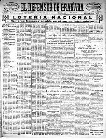 'El Defensor de Granada  : diario político independiente' - Año LV Número 29524 Ed. Tarde - 1934 Octubre 11