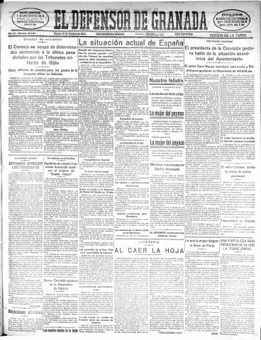 'El Defensor de Granada  : diario político independiente' - Año LV Número 29532 Ed. Tarde - 1934 Octubre 16