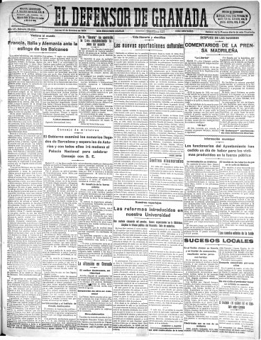 'El Defensor de Granada  : diario político independiente' - Año LV Número 29535 Ed. Mañana - 1934 Octubre 18