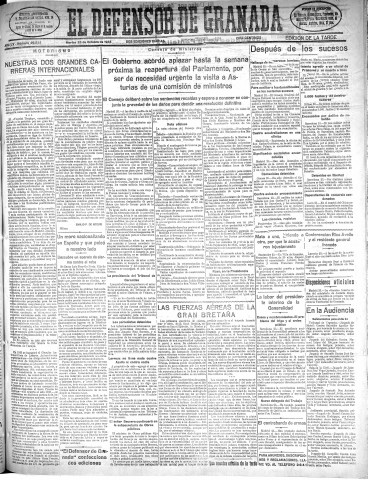 'El Defensor de Granada  : diario político independiente' - Año LV Número 29544 Ed. Tarde - 1934 Octubre 23