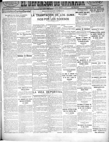'El Defensor de Granada  : diario político independiente' - Año LV Número 29546 Ed. Tarde - 1934 Octubre 24