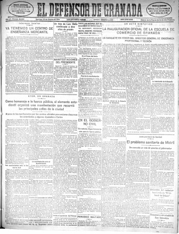 'El Defensor de Granada  : diario político independiente' - Año LV Número 29553 Ed. Mañana - 1934 Octubre 28
