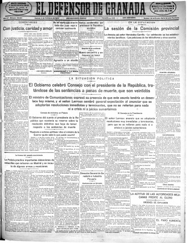 'El Defensor de Granada  : diario político independiente' - Año LV Número 29561 Ed. Mañana - 1934 Noviembre 02