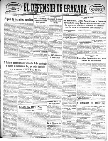 'El Defensor de Granada  : diario político independiente' - Año LV Número 29568 Ed. Mañana - 1934 Noviembre 06