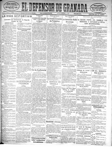 'El Defensor de Granada  : diario político independiente' - Año LV Número 29585 Ed. Tarde - 1934 Noviembre 15
