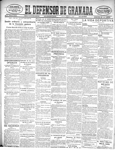 'El Defensor de Granada  : diario político independiente' - Año LV Número 29589 Ed. Tarde - 1934 Noviembre 17