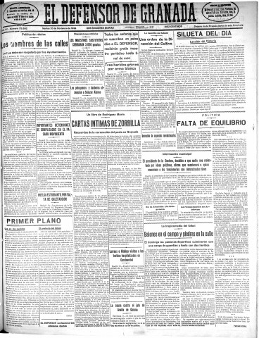 'El Defensor de Granada  : diario político independiente' - Año LV Número 29592 Ed. Mañana - 1934 Noviembre 20