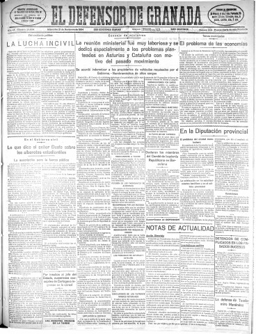 'El Defensor de Granada  : diario político independiente' - Año LV Número 29594 Ed. Mañana - 1934 Noviembre 21
