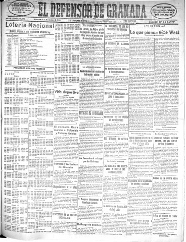 'El Defensor de Granada  : diario político independiente' - Año LV Número 29595 Ed. Tarde - 1934 Noviembre 21