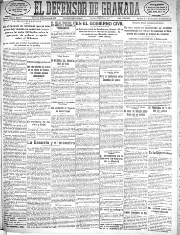 'El Defensor de Granada  : diario político independiente' - Año LV Número 29604 Ed. Mañana - 1934 Noviembre 27