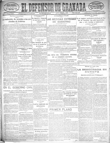 'El Defensor de Granada  : diario político independiente' - Año LV Número 29606 Ed. Mañana - 1934 Noviembre 28