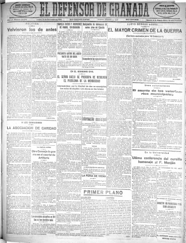 'El Defensor de Granada  : diario político independiente' - Año LV Número 29608 Ed. Mañana - 1934 Noviembre 29