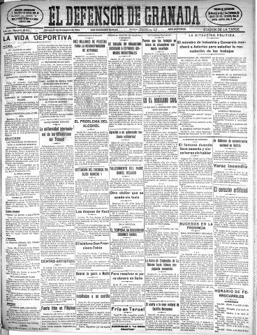 'El Defensor de Granada  : diario político independiente' - Año LV Número 29611 Ed. Tarde - 1934 Noviembre 30