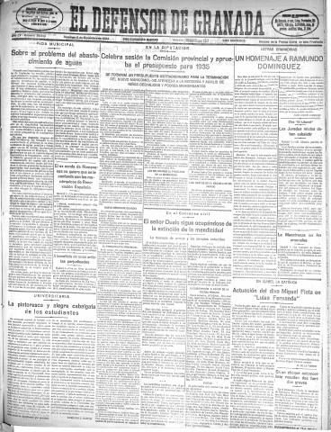 'El Defensor de Granada  : diario político independiente' - Año LV Número 29614 Ed. Mañana - 1934 Diciembre 02