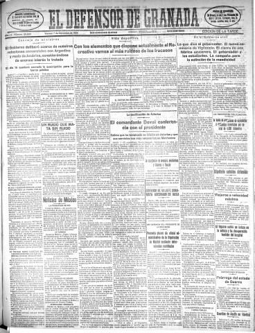 'El Defensor de Granada  : diario político independiente' - Año LV Número 29623 Ed. Tarde - 1934 Diciembre 07