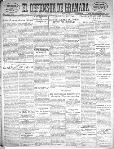 'El Defensor de Granada  : diario político independiente' - Año LV Número 29626 Ed. Mañana - 1934 Diciembre 09