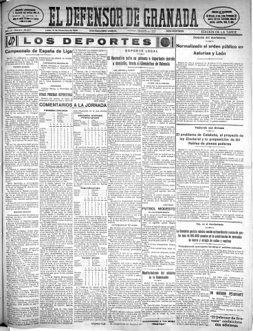'El Defensor de Granada  : diario político independiente' - Año LV Número 29627 Ed. Tarde - 1934 Diciembre 10