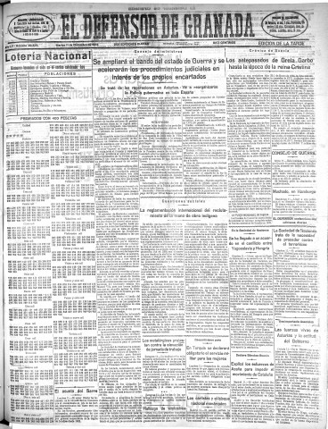'El Defensor de Granada  : diario político independiente' - Año LV Número 29629 Ed. Tarde - 1934 Diciembre 11