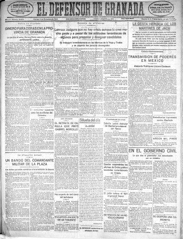 'El Defensor de Granada  : diario político independiente' - Año LV Número 29634 Ed. Mañana - 1934 Diciembre 14